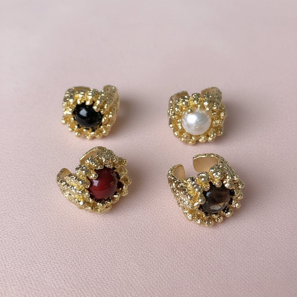 Baroque textured stone ring