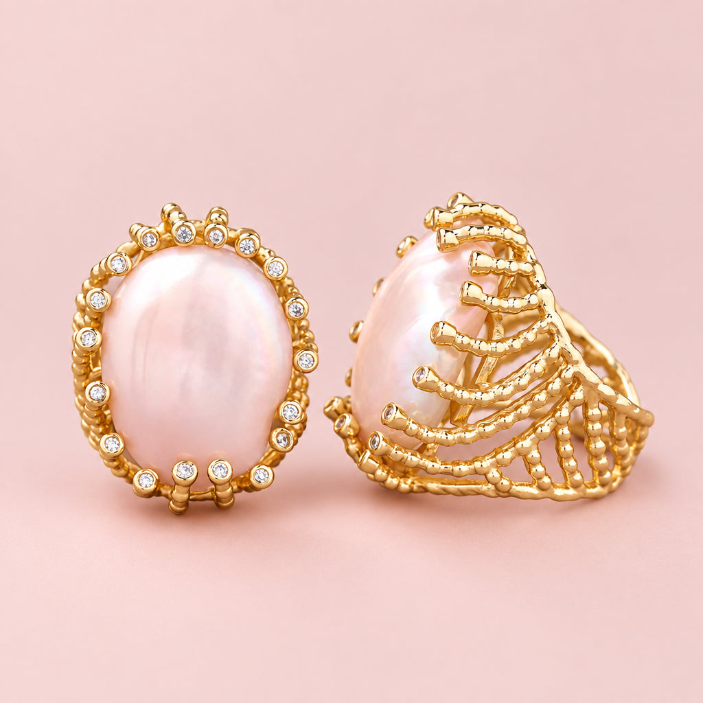 Chunky Pearl Zircon Ring