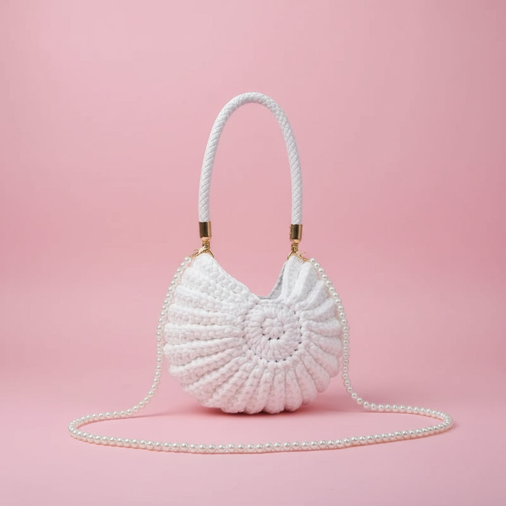 Woven Crochet Conch Shell Shape Bag