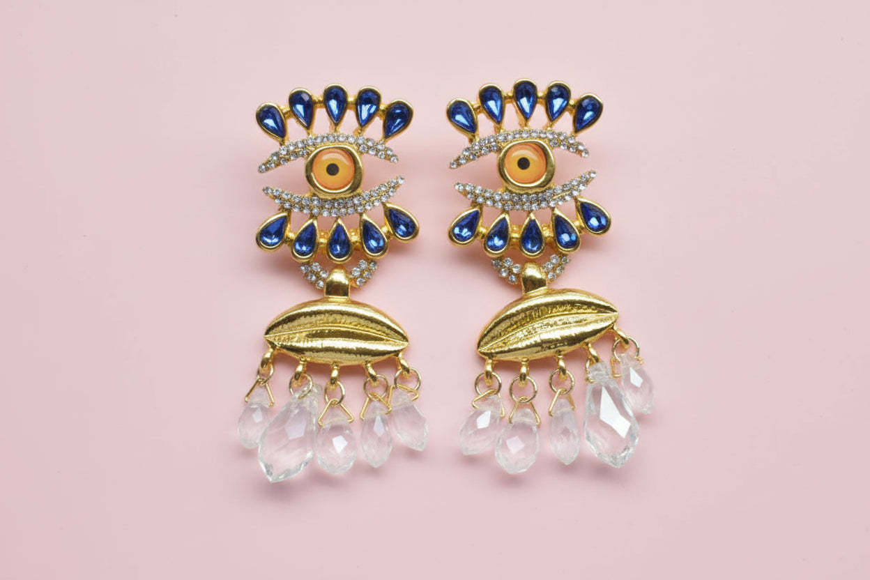 Baroque  Eyes With Crystal Dangle Earrings