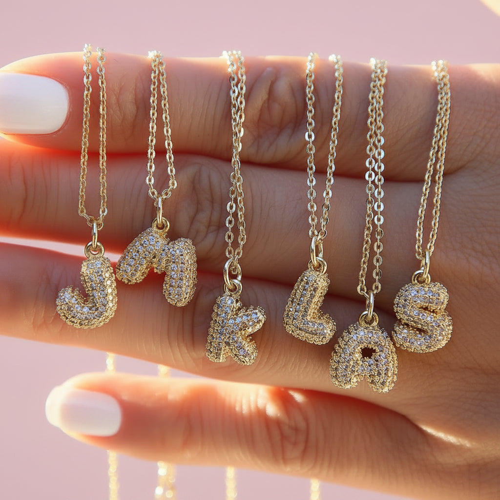 Zircon Initial Alphabet Pendant Necklace