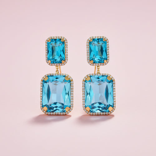 Blue Cube Rhinestone Earrings