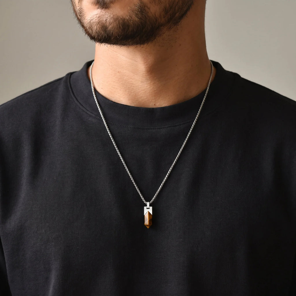 Natural Tiger Eye & Lapis Lazuli Stone Pendant Necklace
