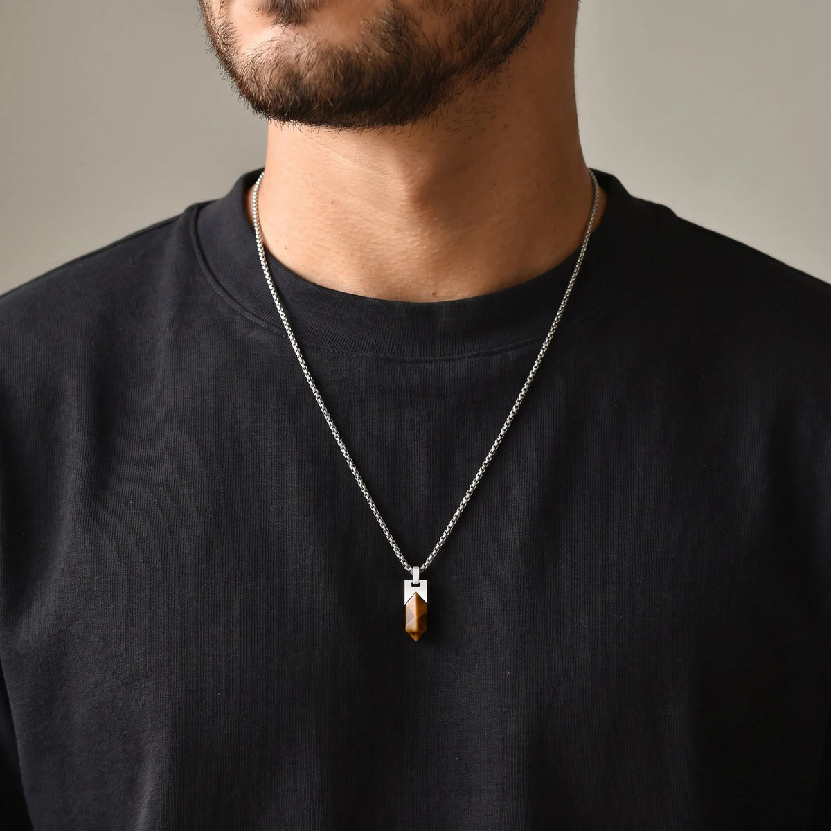 Natural Tiger Eye & Lapis Lazuli Stone Pendant Necklace