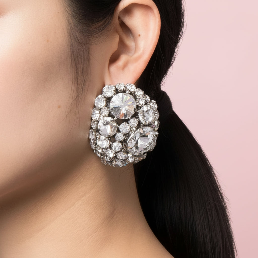 Rhinestone Round Ear Clip Earrings
