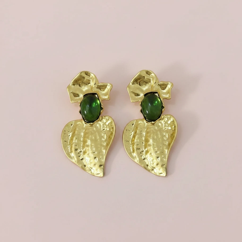 Flower Leaf Stone Earrings
