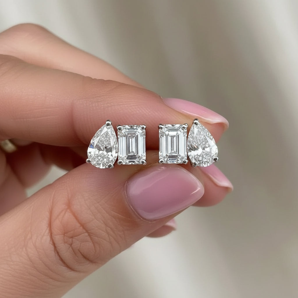 Pear & Emerald Cut Lab Diamond Earrings