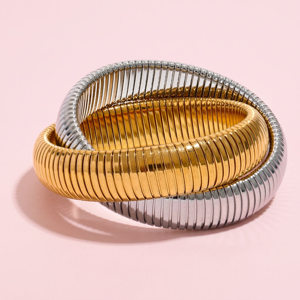 Contrast Set Gold Silver Bracelets