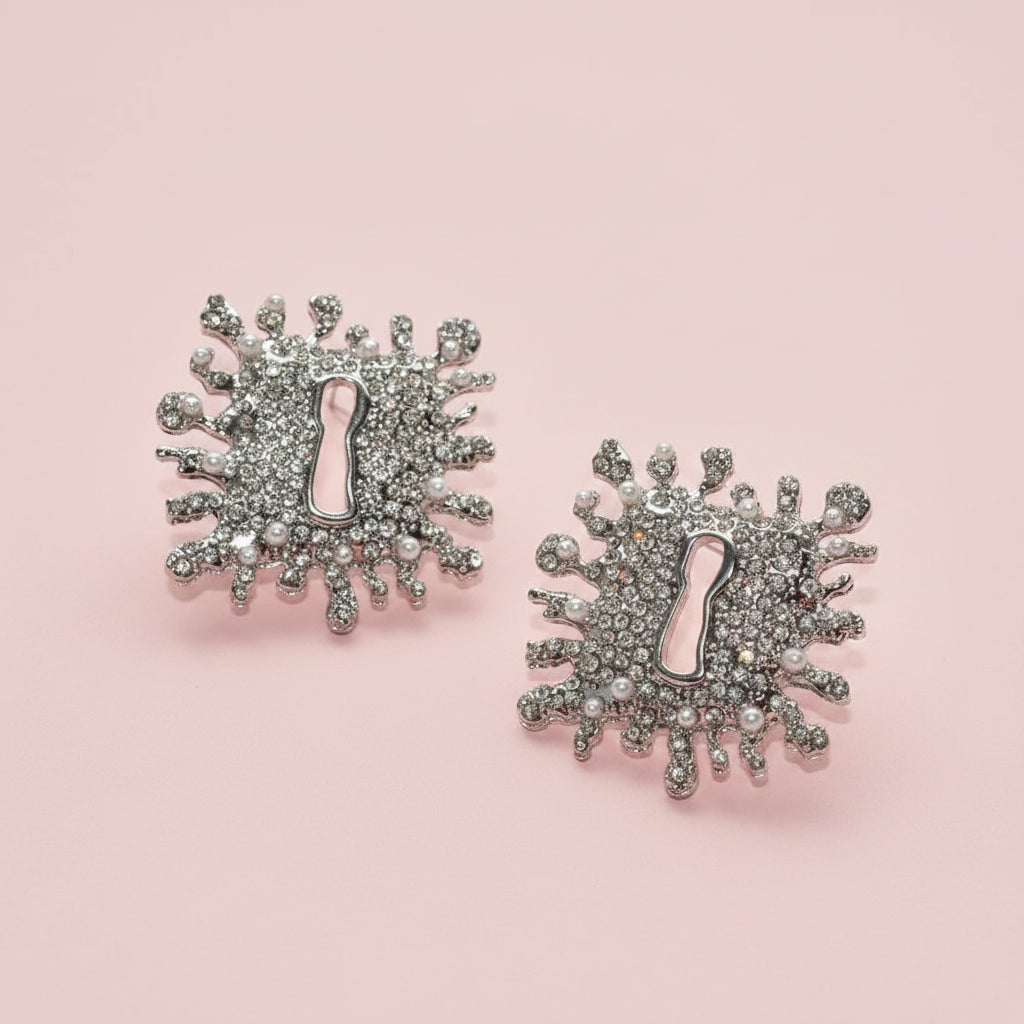 Keylock  Rhinestone Square Earrings