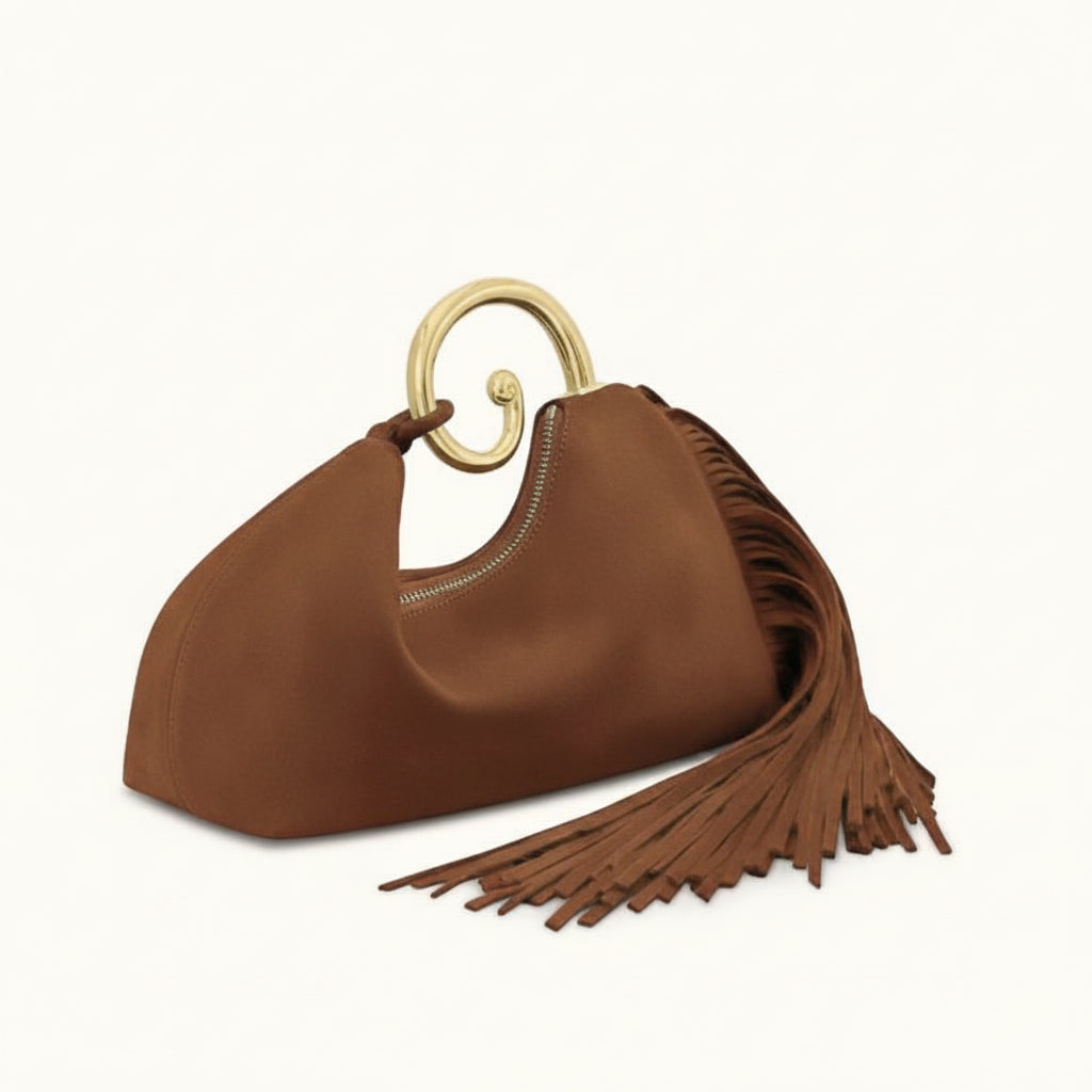 Tassel Handbag With Gold Swirl Handle