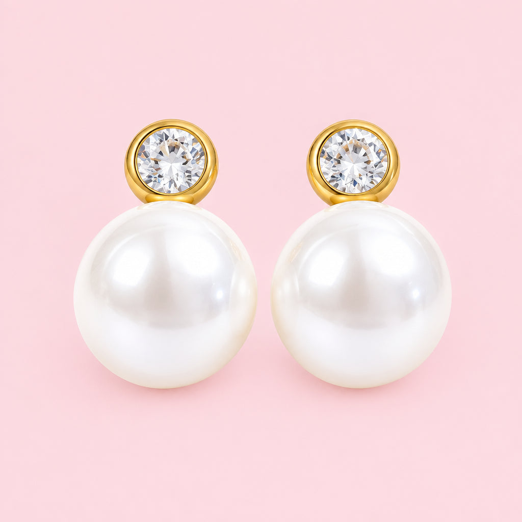 Pearls Zircon Round Earrings