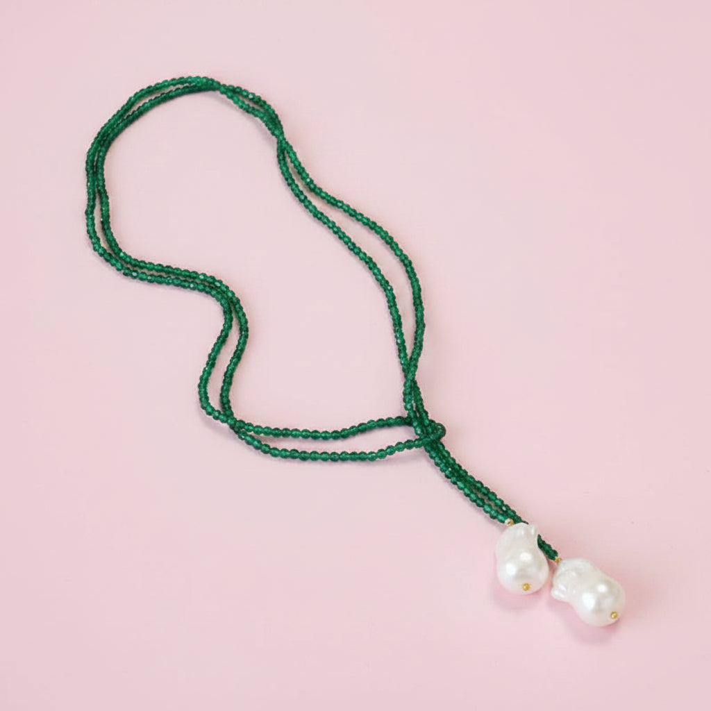 Crystal necklace with baroque pearl pendant