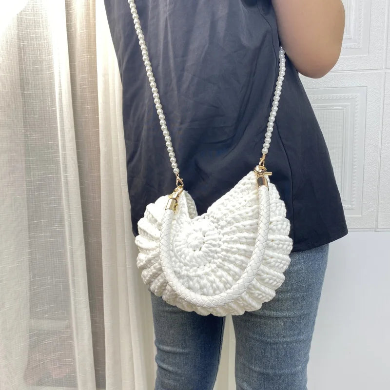 Woven Crochet Conch Shell Shape Bag