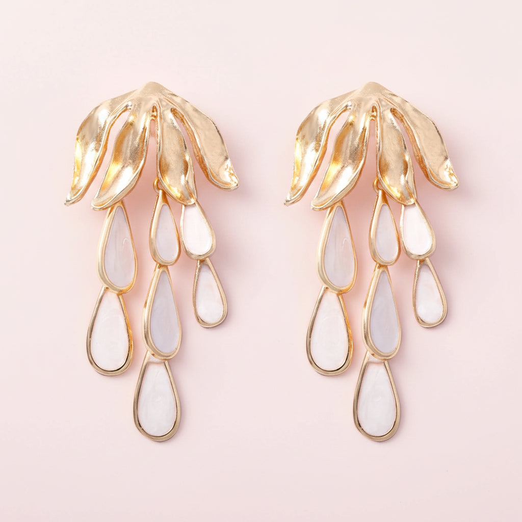 Flower Leaf Tassel Earrings