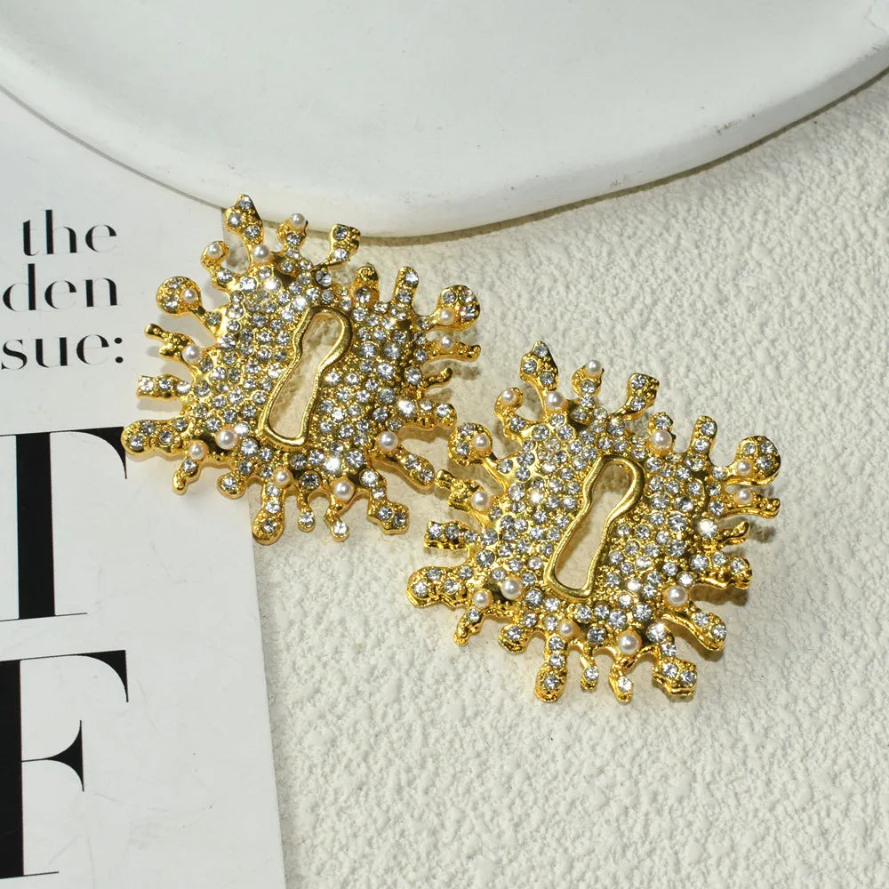 Keylock  Rhinestone Square Earrings