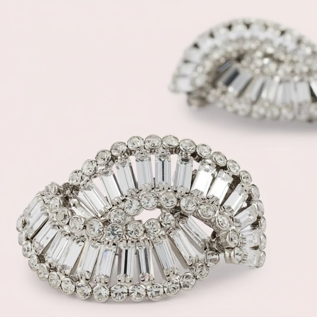 Curves Rhinestone Clip Earrings