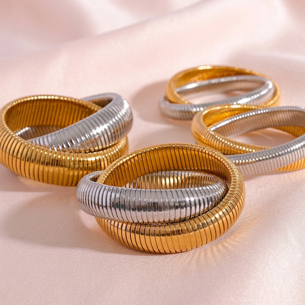 Contrast Set Gold Silver Bracelets