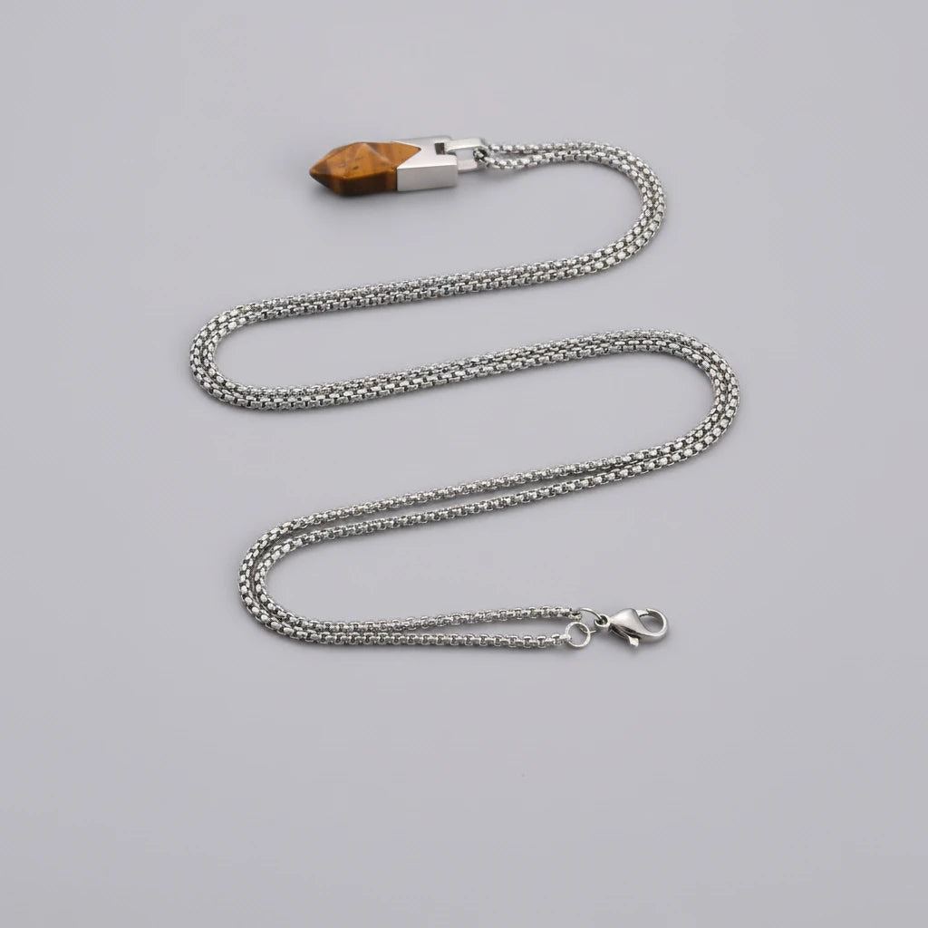 Natural Tiger Eye & Lapis Lazuli Stone Pendant Necklace