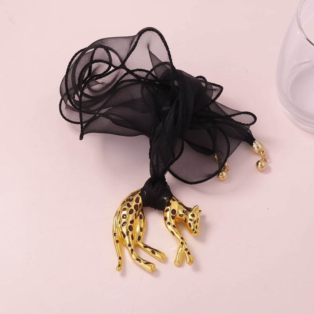 Leopard Pendant Scarf Choker Necklace