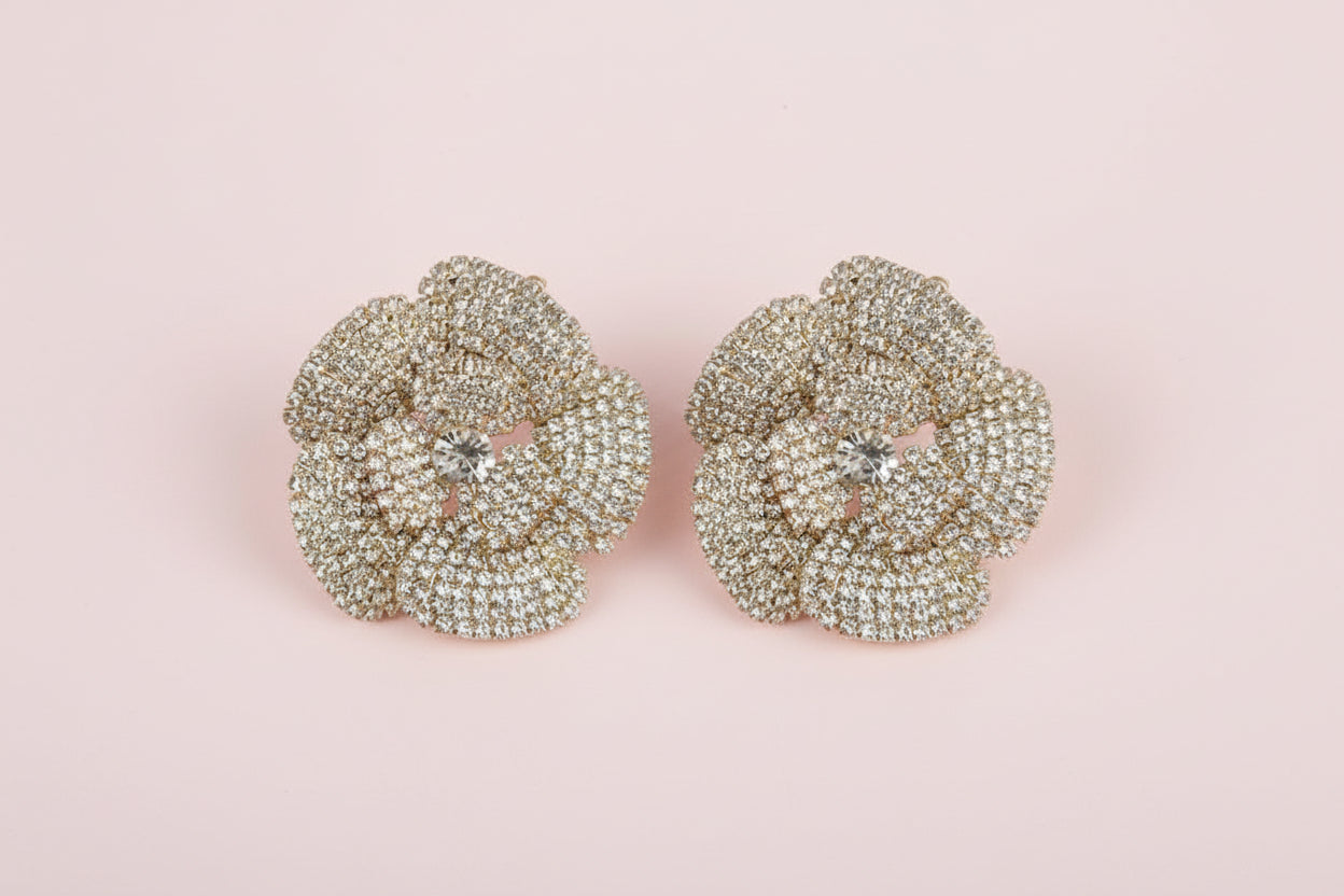 Rhinestone Rose Flower Stud Earrings