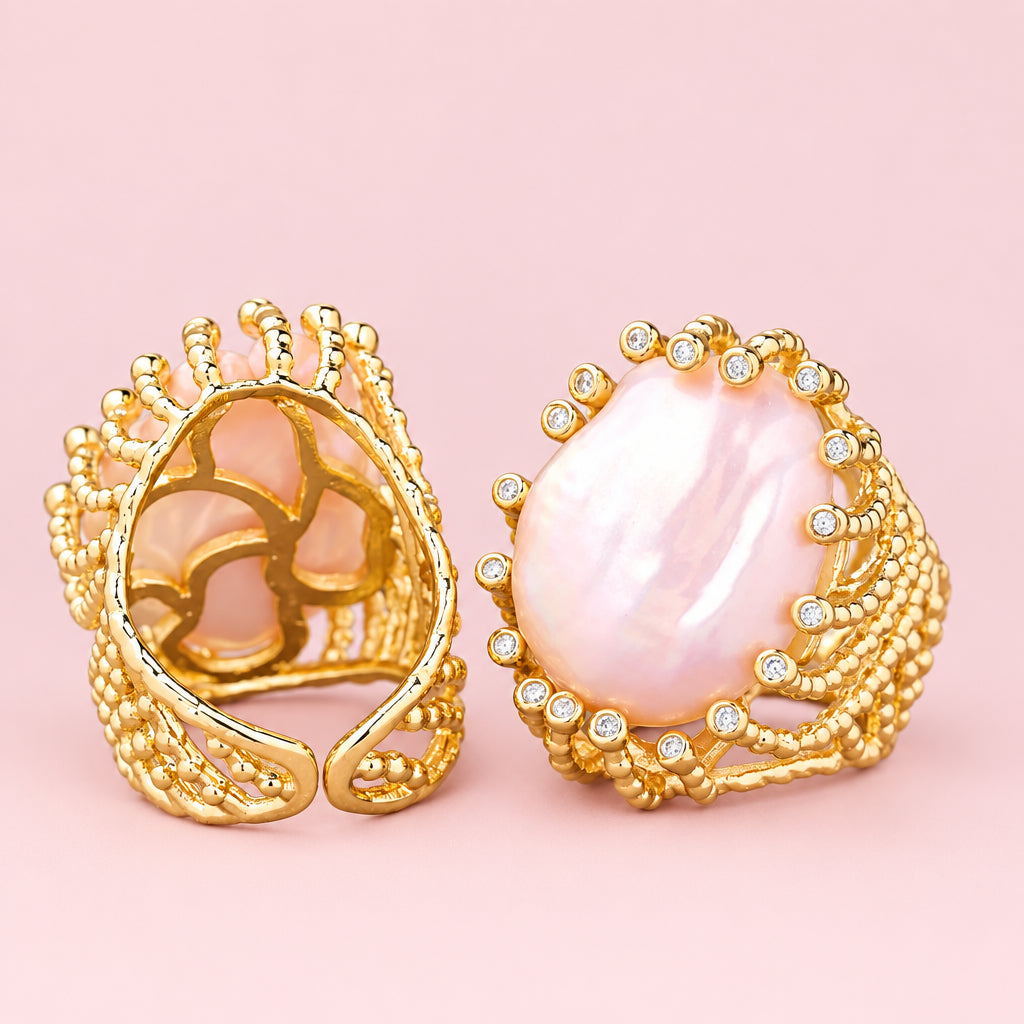 Chunky Pearl Zircon Ring