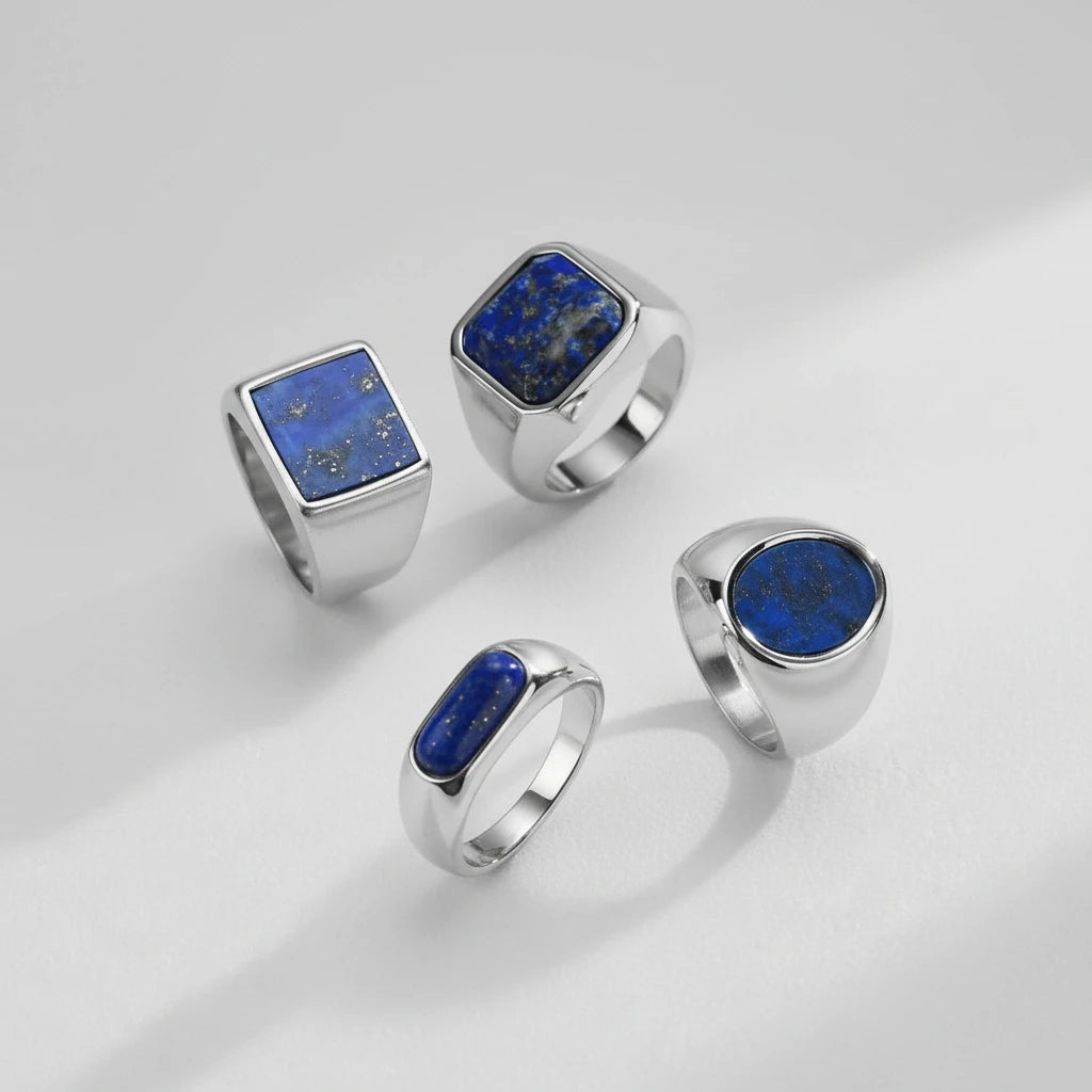Lapis Lazuli Geometric Rings