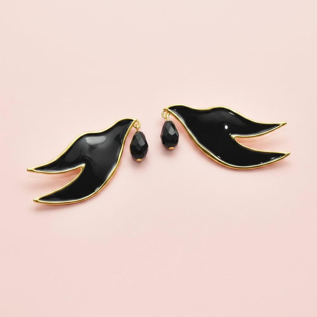 Enameled Bird Charms Dangle Earrings