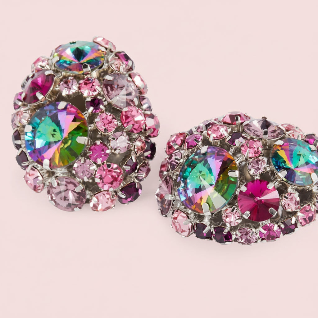 Rhinestone Round Ear Clip Earrings