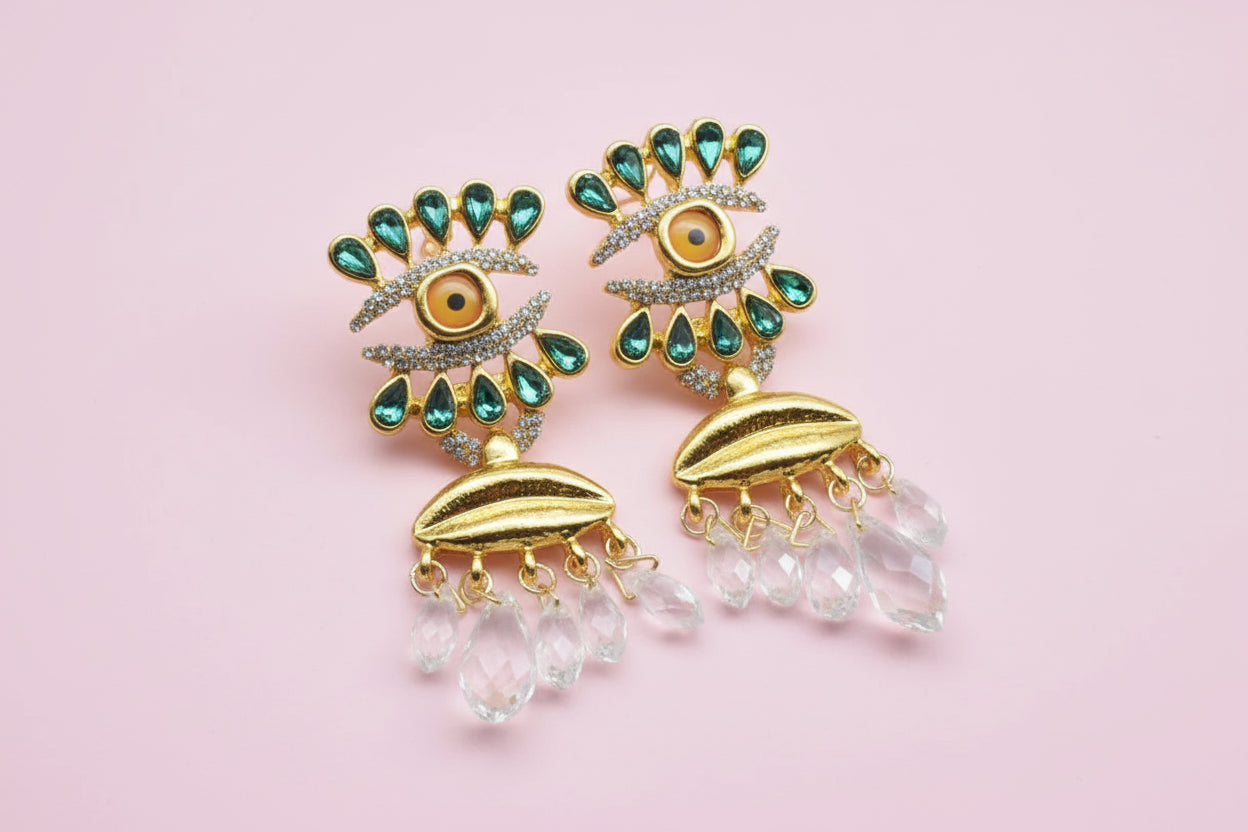 Baroque  Eyes With Crystal Dangle Earrings