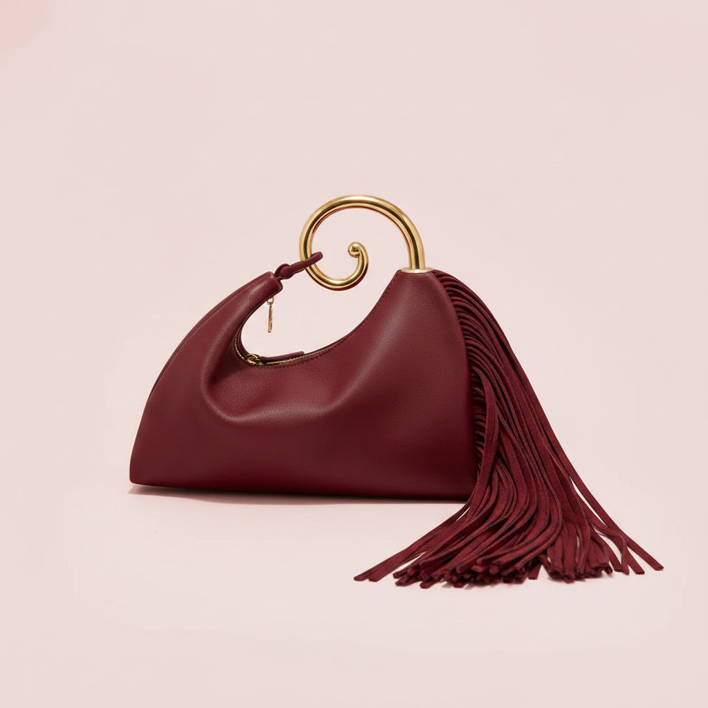 Tassel Handbag With Gold Swirl Handle