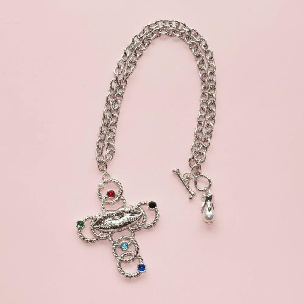 Lips Crystal Cross Necklace