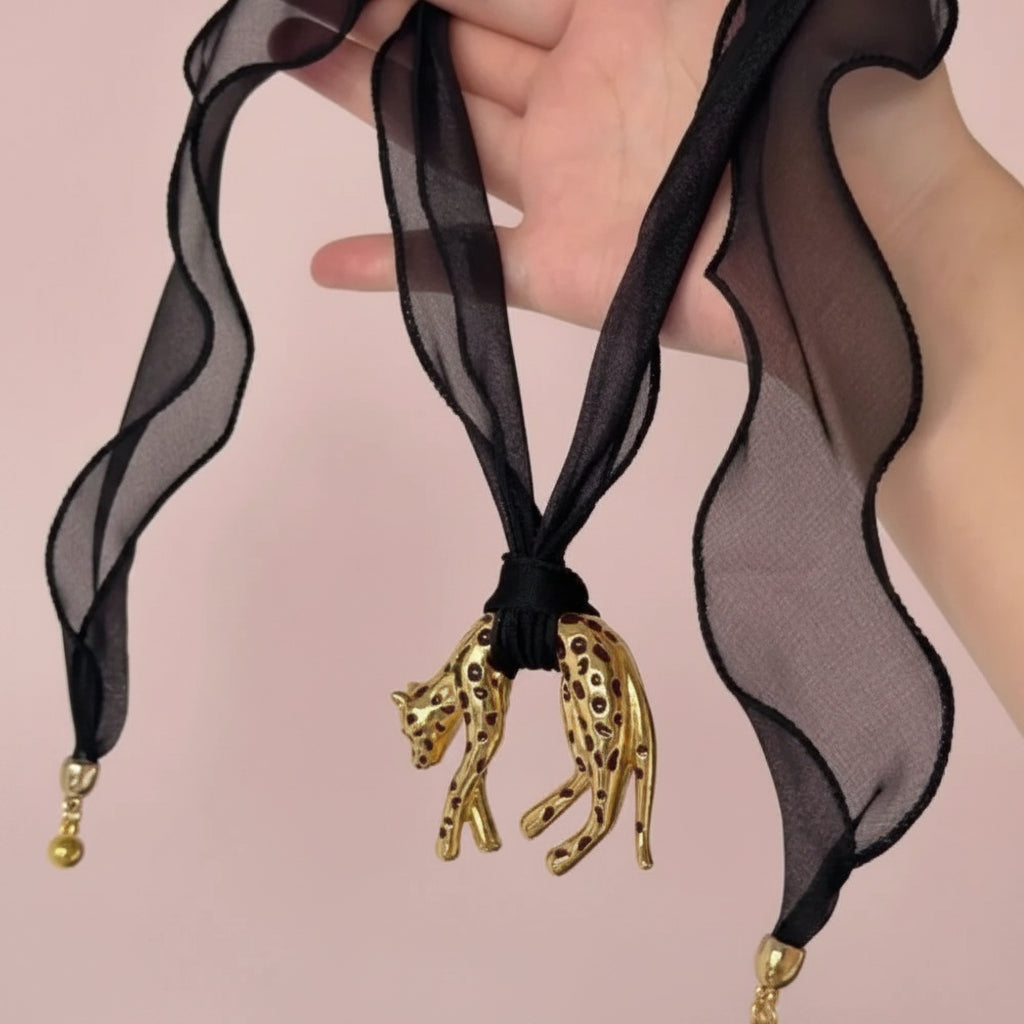Leopard Pendant Scarf Choker Necklace