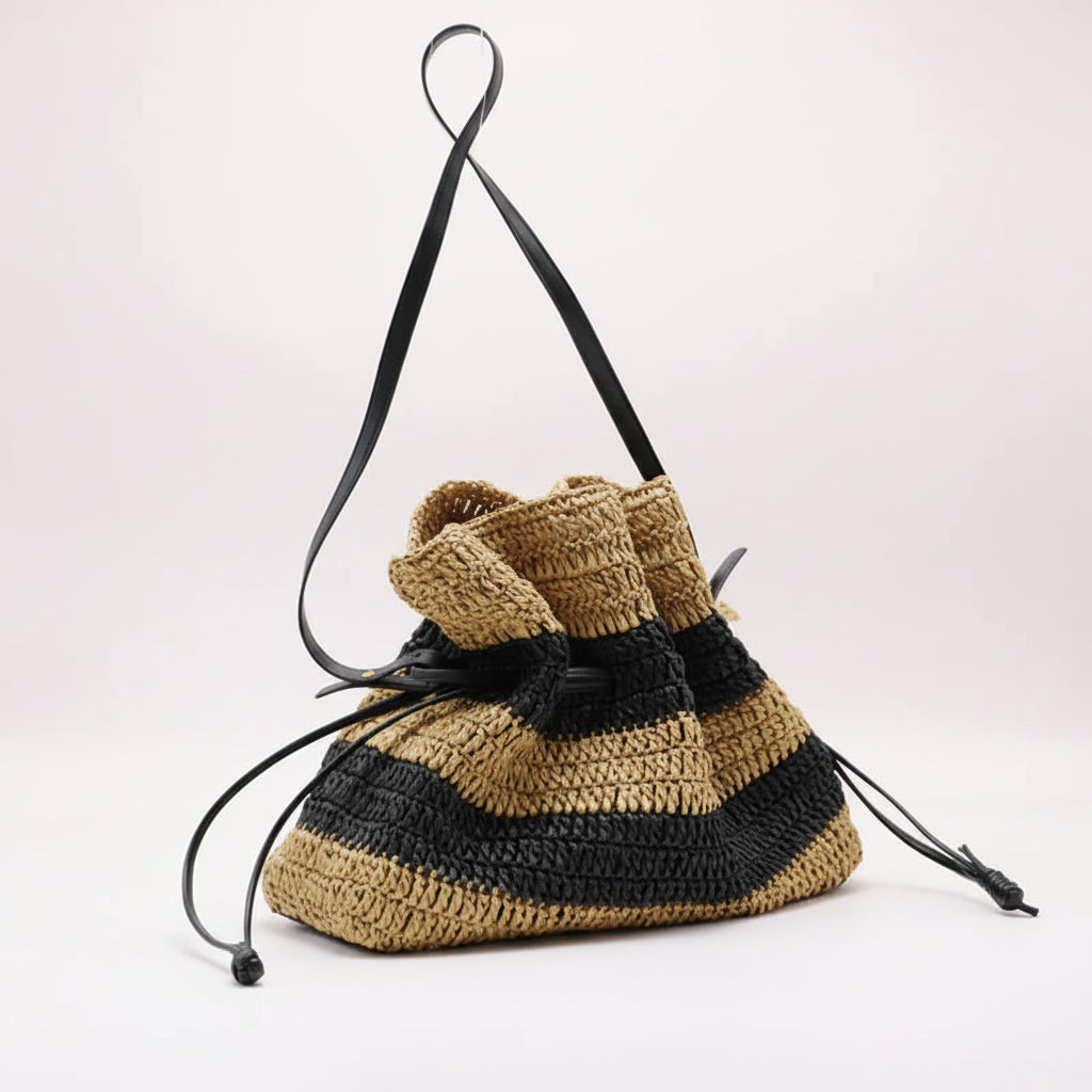 Striped crochet straw bucket bag