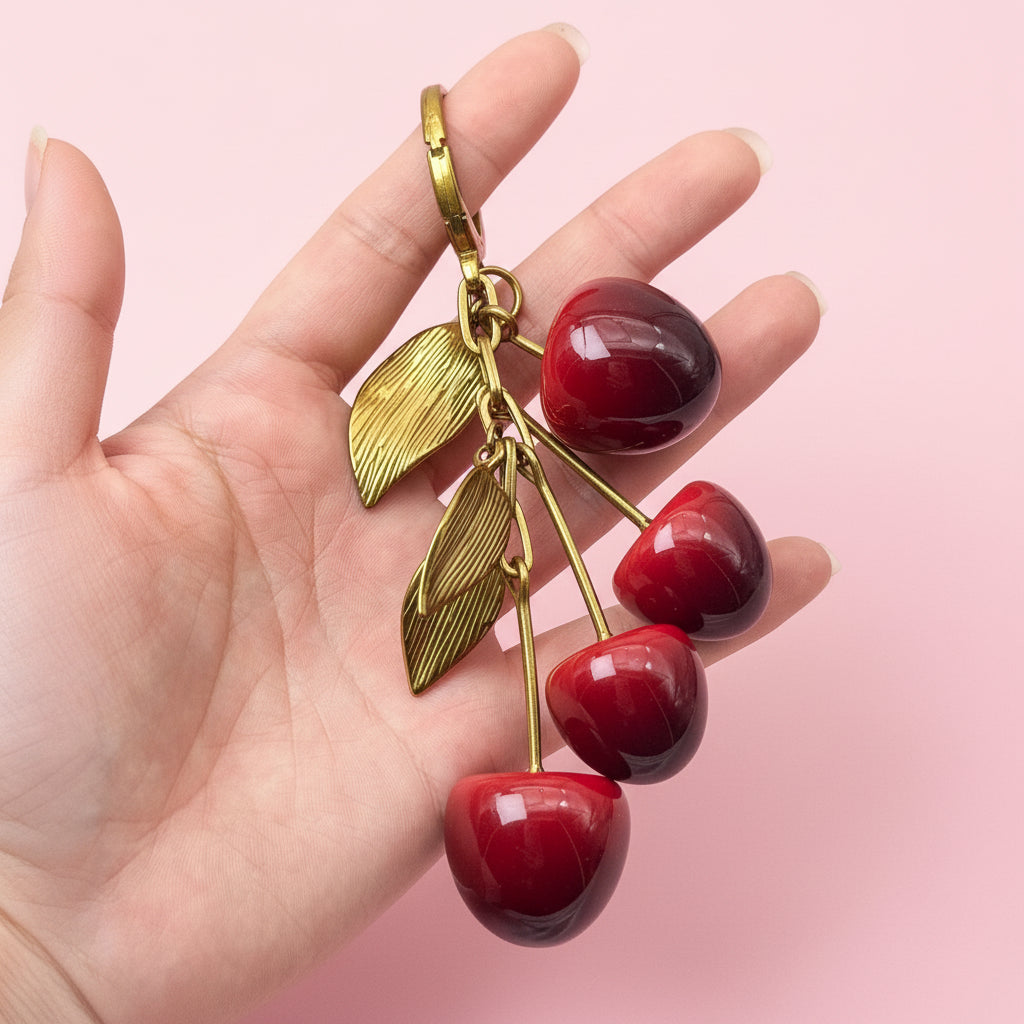 Cherry Resin Bag Charm Keychain