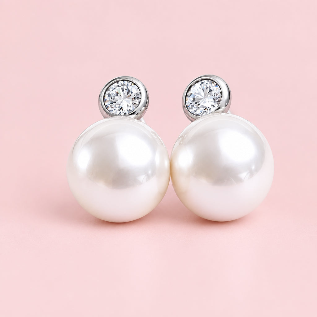 Pearls Zircon Round Earrings