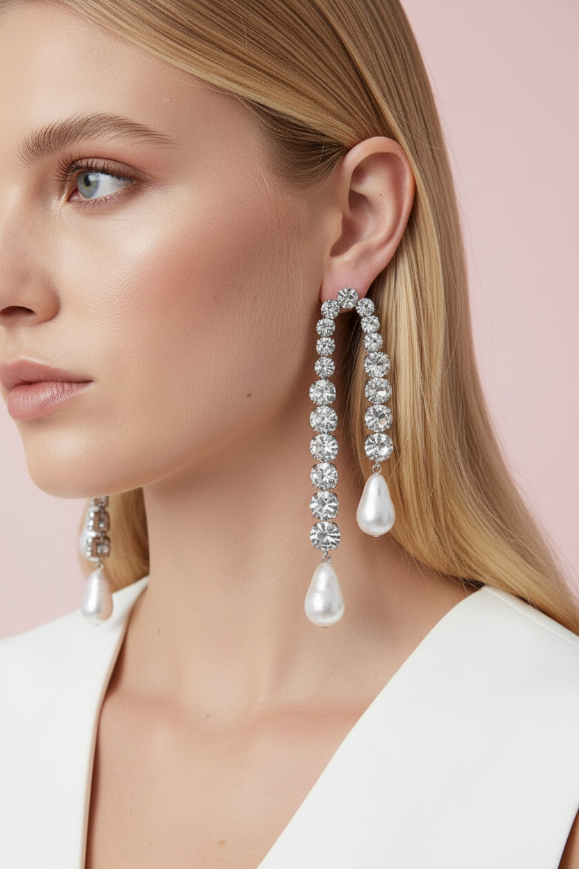 Rhinestone Pearl Dangle Earrings