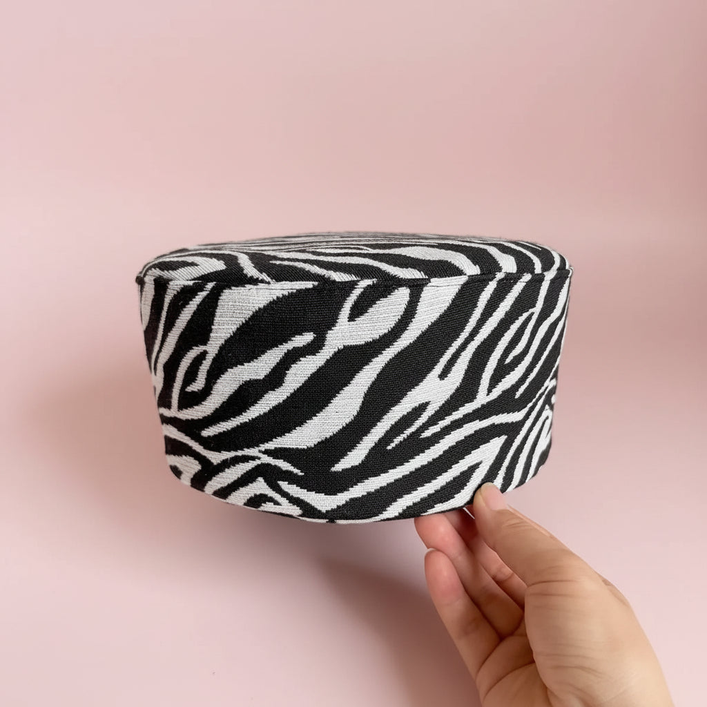 Zebra Print Wool Pillbox Beret Hat
