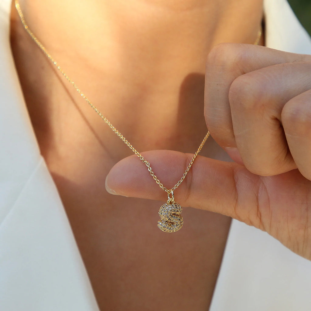Zircon Initial Alphabet Pendant Necklace