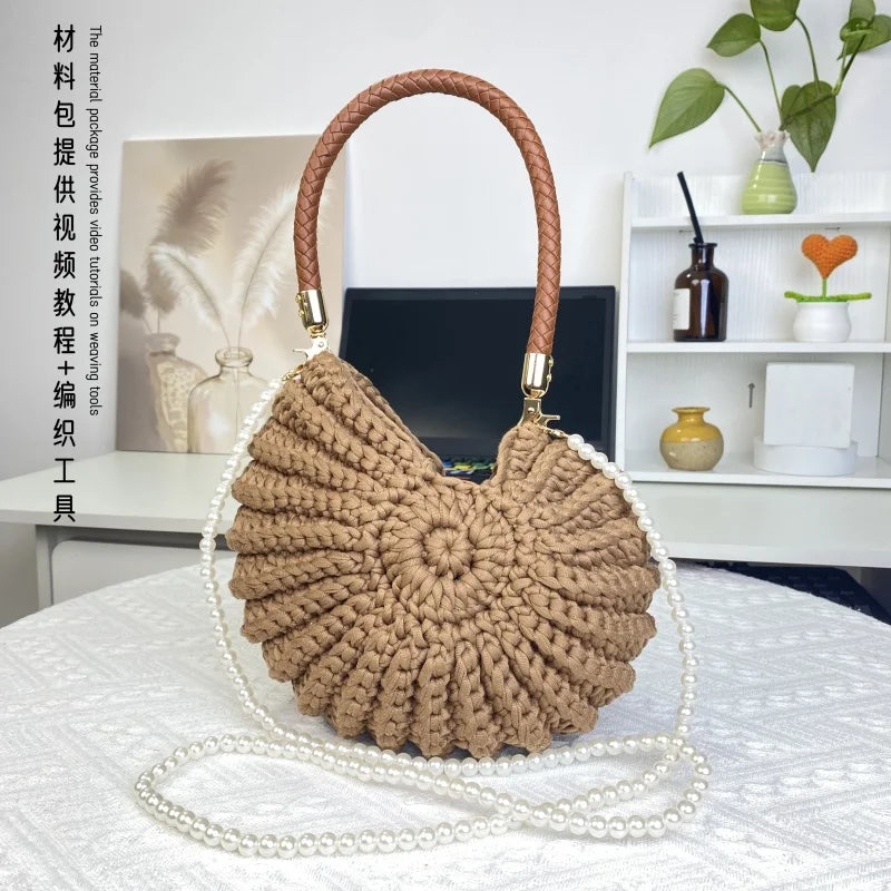 Woven Crochet Conch Shell Shape Bag