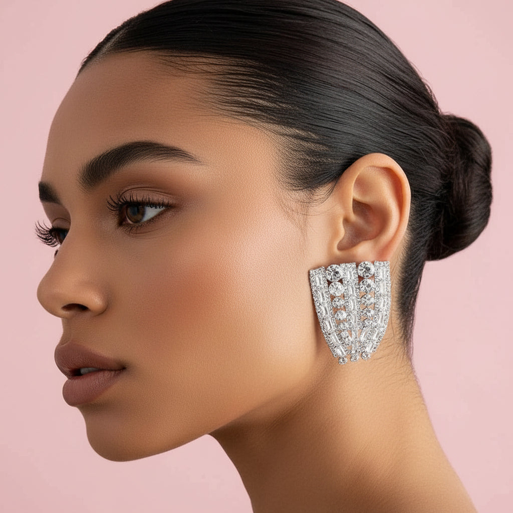 Rhinestone V Shape Geometric Clip Earrings