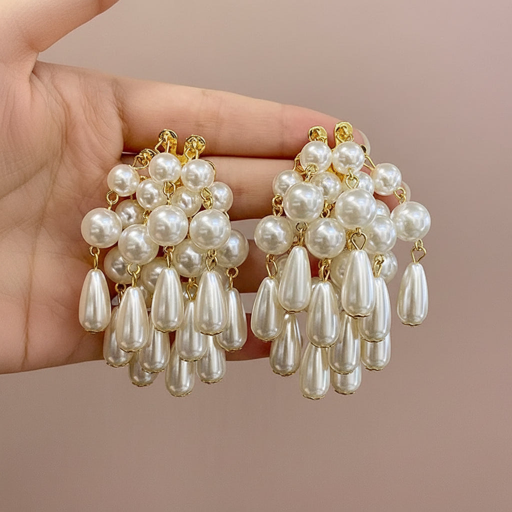 Pearl tassel pendant  earrings