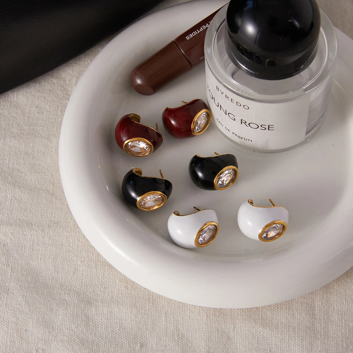 Enamel Oval Zircon Stud Earrings