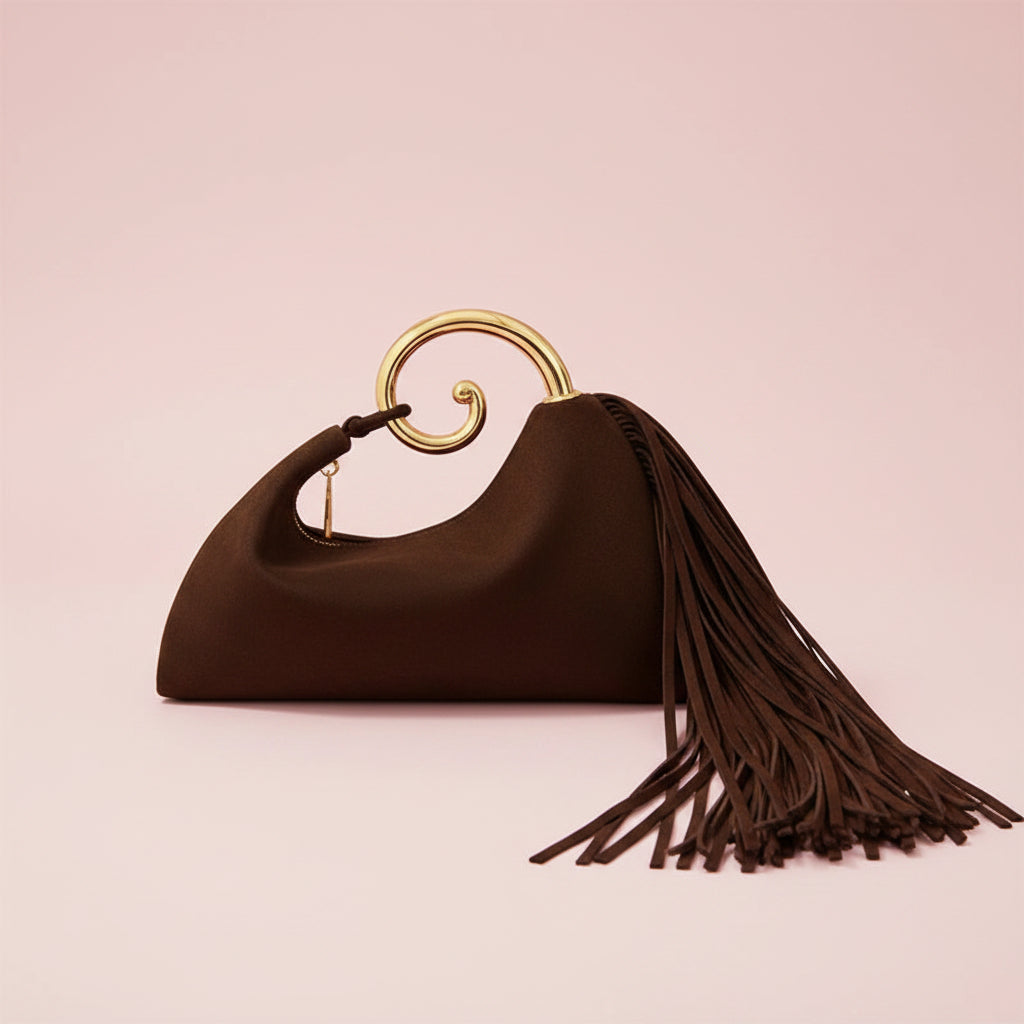 Tassel Handbag With Gold Swirl Handle