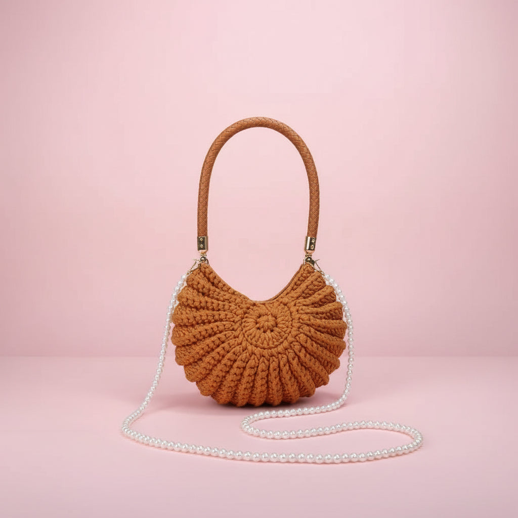Woven Crochet Conch Shell Shape Bag