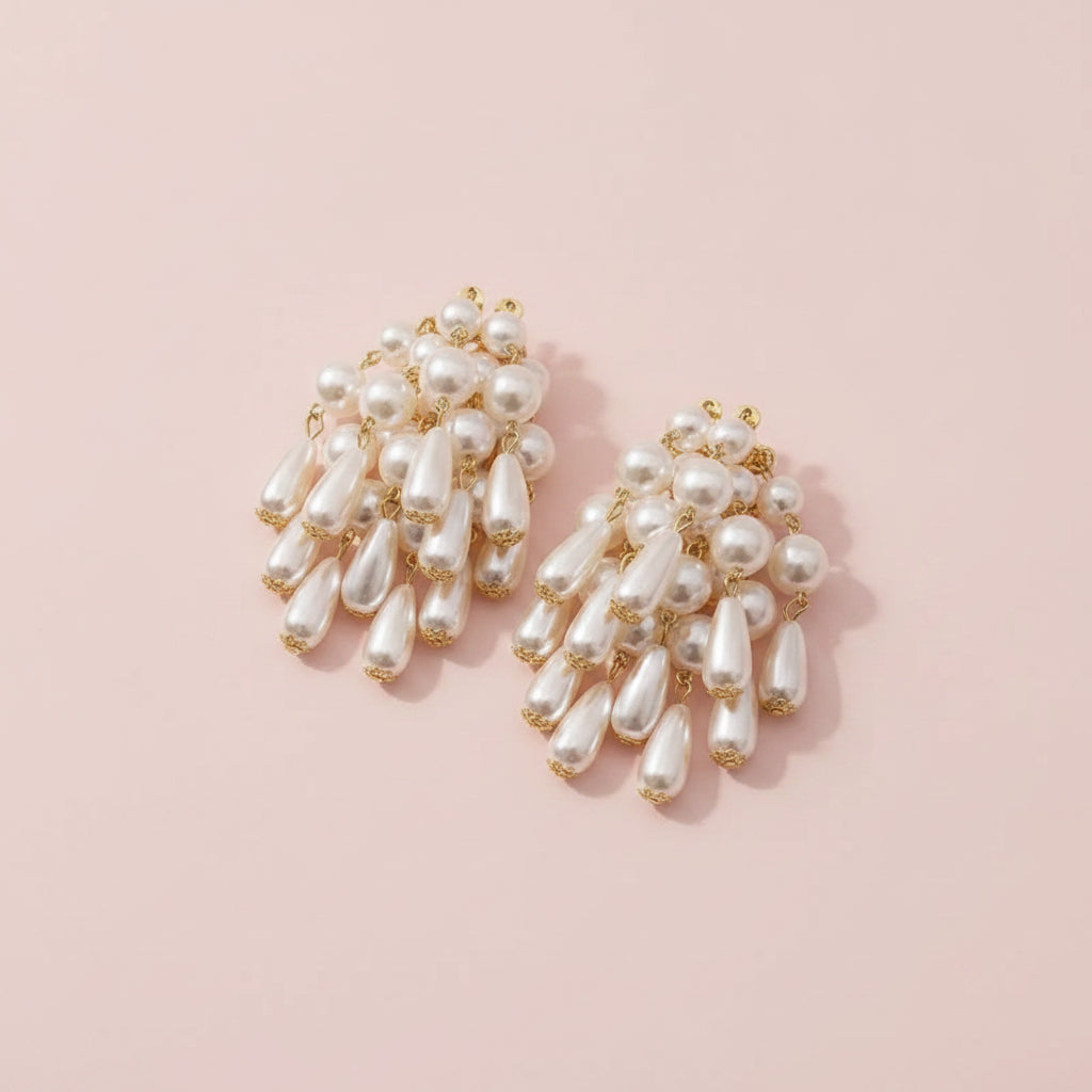 Pearl tassel pendant  earrings