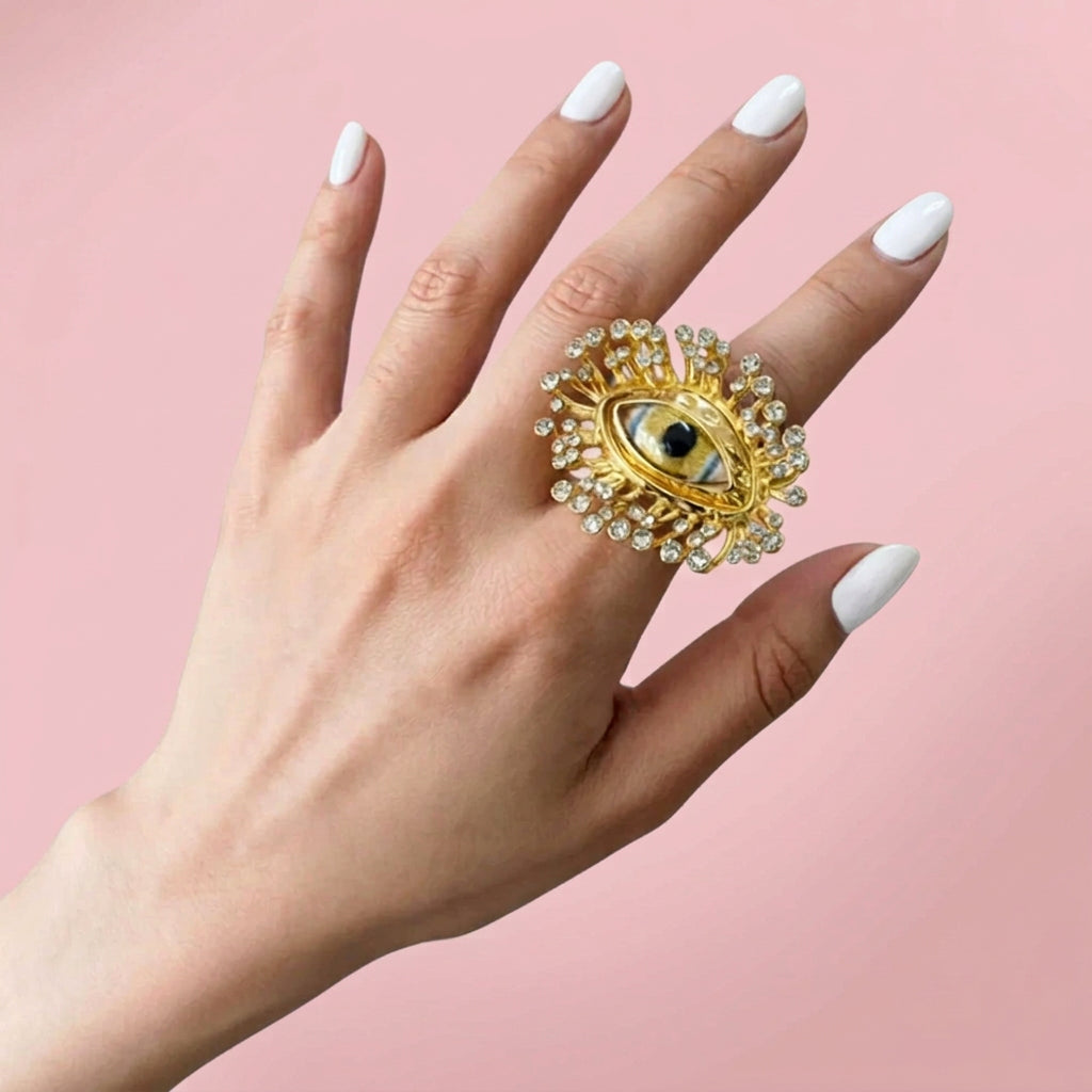 Evil Eye Rhinestone Open Ring