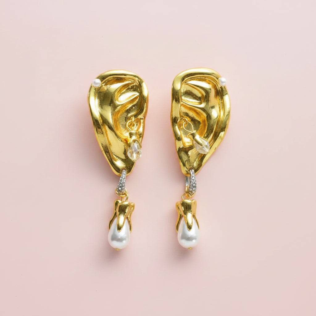Surrealist Ear With Pearl Earrings