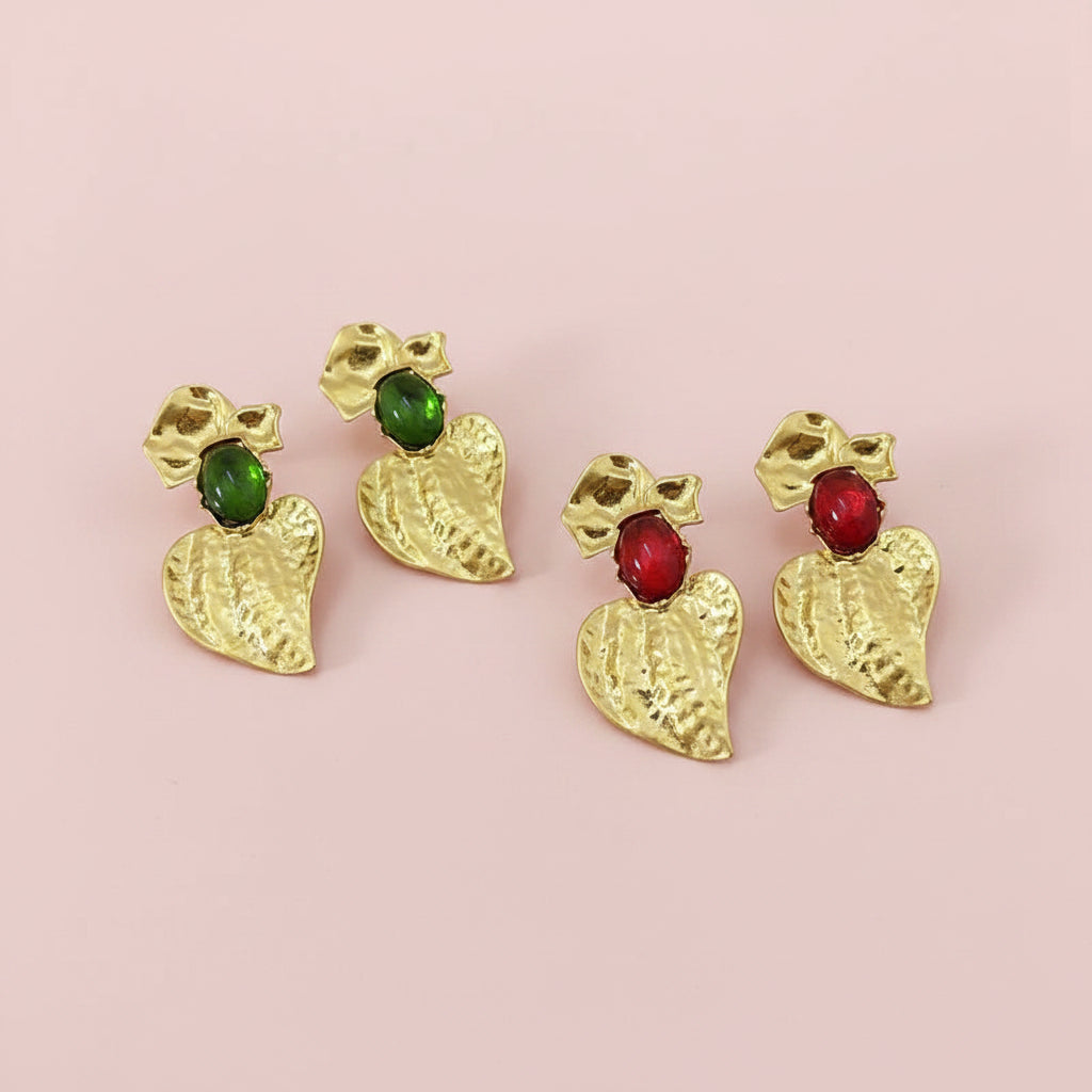 Flower Leaf Stone Earrings