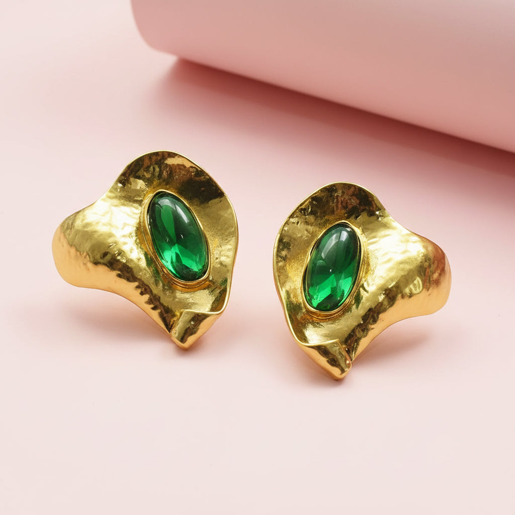 Leaf Shape Stone Earrings