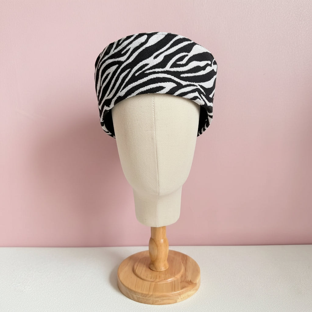 Zebra Print Wool Pillbox Beret Hat